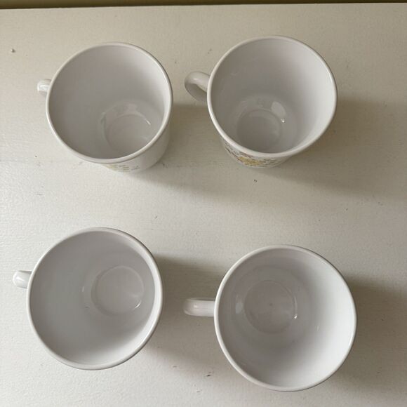 4 Corning Ware Corelle Spring Meadow White Coffee Tea Cups 8oz Yellow Pink - Picture 3 of 4